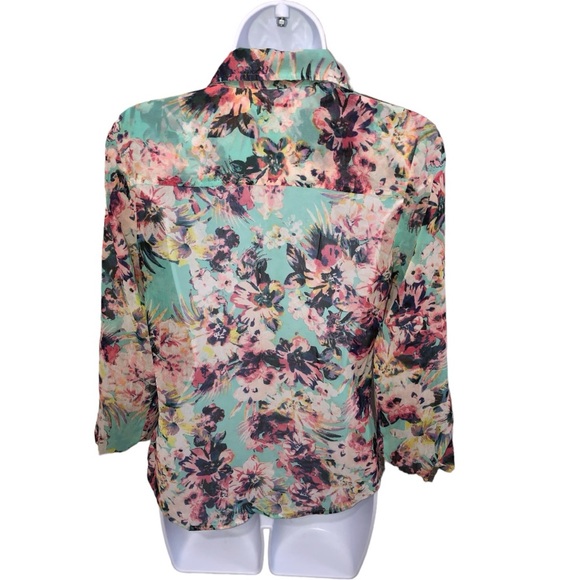 Women's Love Fire Multi Color Floral Roll Tab Sleeve Blouse Top - XS - Picture 2 of 10